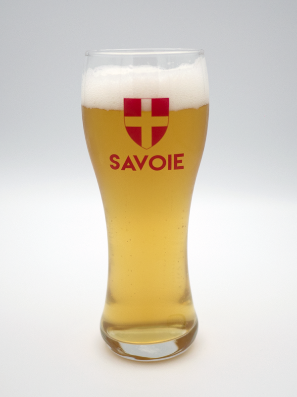 Verre à bière de Savoie. Imprimé en France.