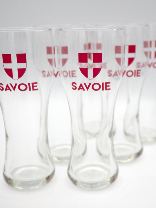 Lot de 6 verres à bière de Savoie. Imprimé en France.