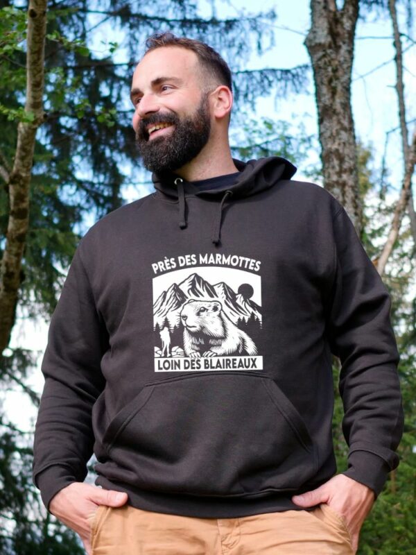 Sweat à capuche Homme - Près des marmottes, loin des blaireaux (Nouveau modèle)